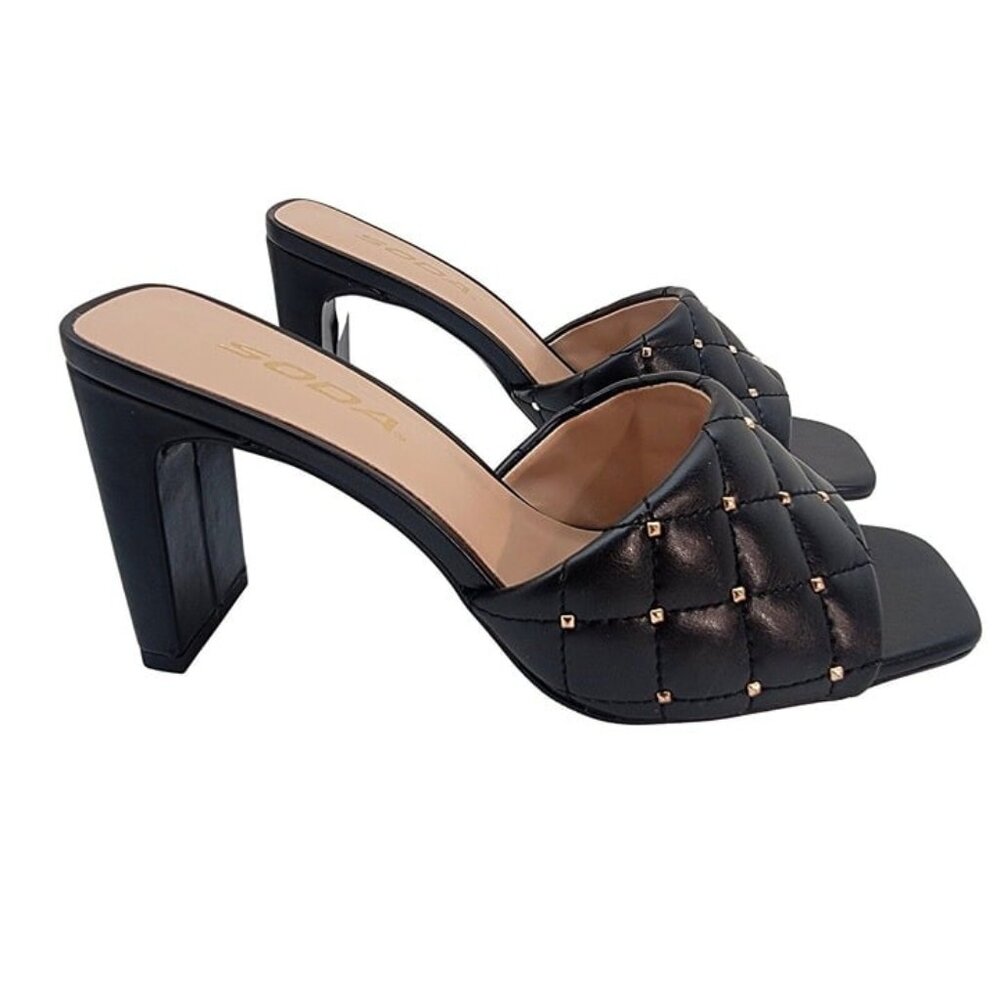 Soda JELLO  Women Slip On Diamond Quilted Stud Gem Black Sandal - Picture 3 of 6
